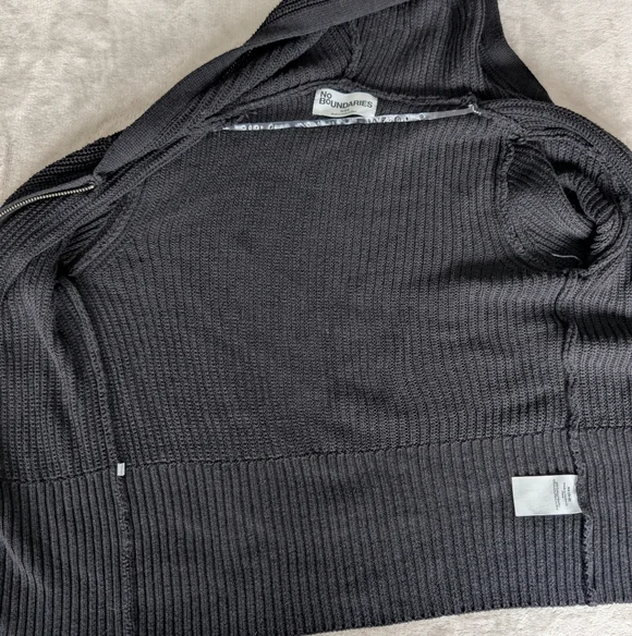 Hooded Black Zip Up Sweater Cardigan Cable Knit Minimal Soft Girl Acubi XS - Picture 7 of 10